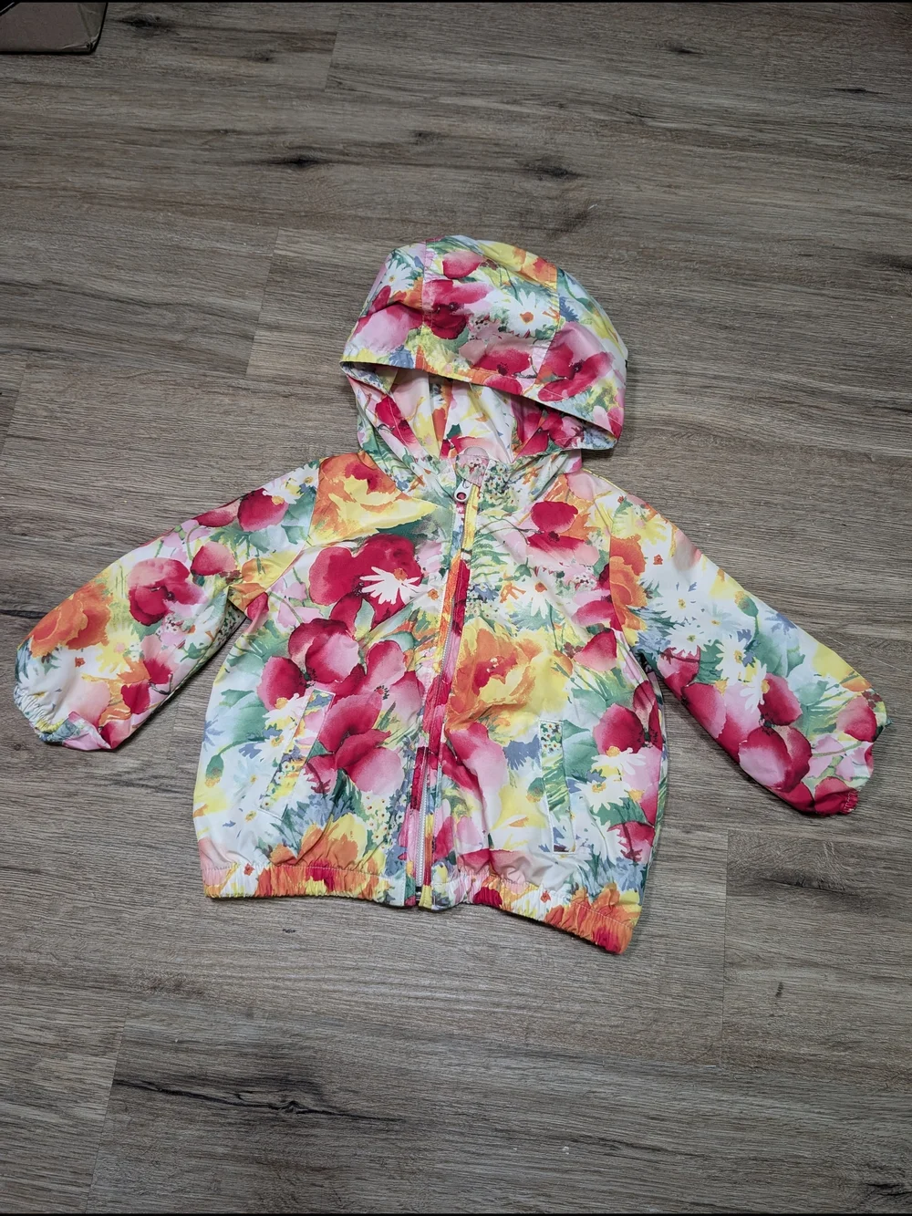 Baby GAP Girls Floral Hooded Lined Windbreaker Coat Pink Yellow Green 18-24 Mo.